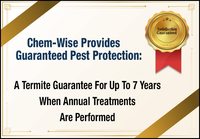 Chem-Wise Provides Guaranteed Pest Protection: A Termite Guarantee For Up To 7 Years When Annual Treatments Are Performed